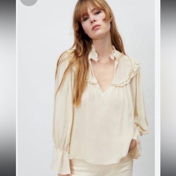 Zara ruffled blouse with pearl beading - Picture 1 of 9